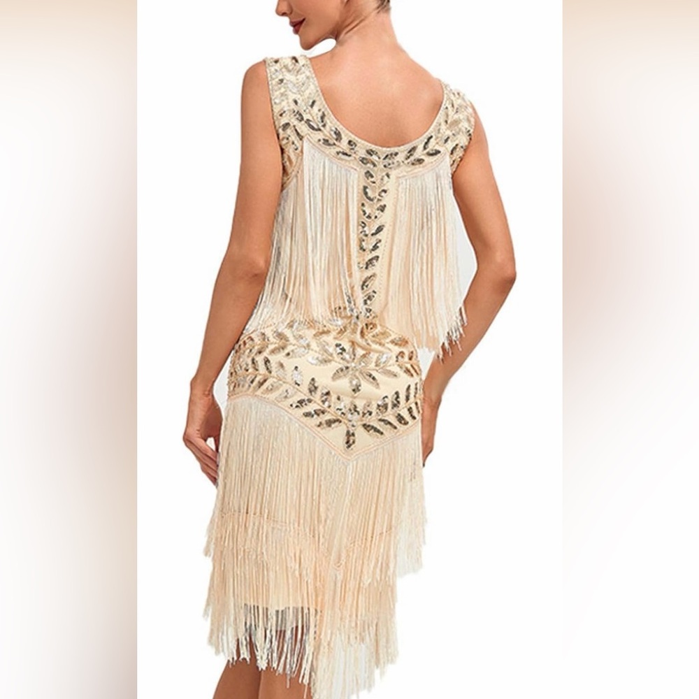 Sequin 1920 Flapper Gatsby Beaded Fringe Midi Dress Size M - Picture 2 of 14